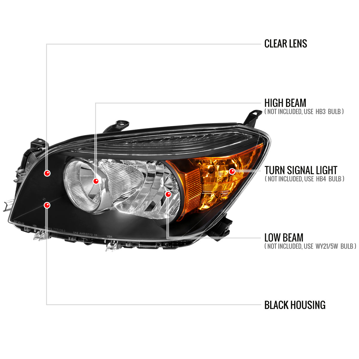 Spec-D OEM Replacement Headlights Toyota RAV4 (06-08) Base or Limited -  Black / Smoked / Clear