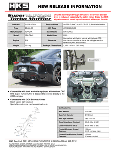 HKS Exhaust Toyota GR Supra (2019-2022) Super Turbo Catback - 31029-AT005