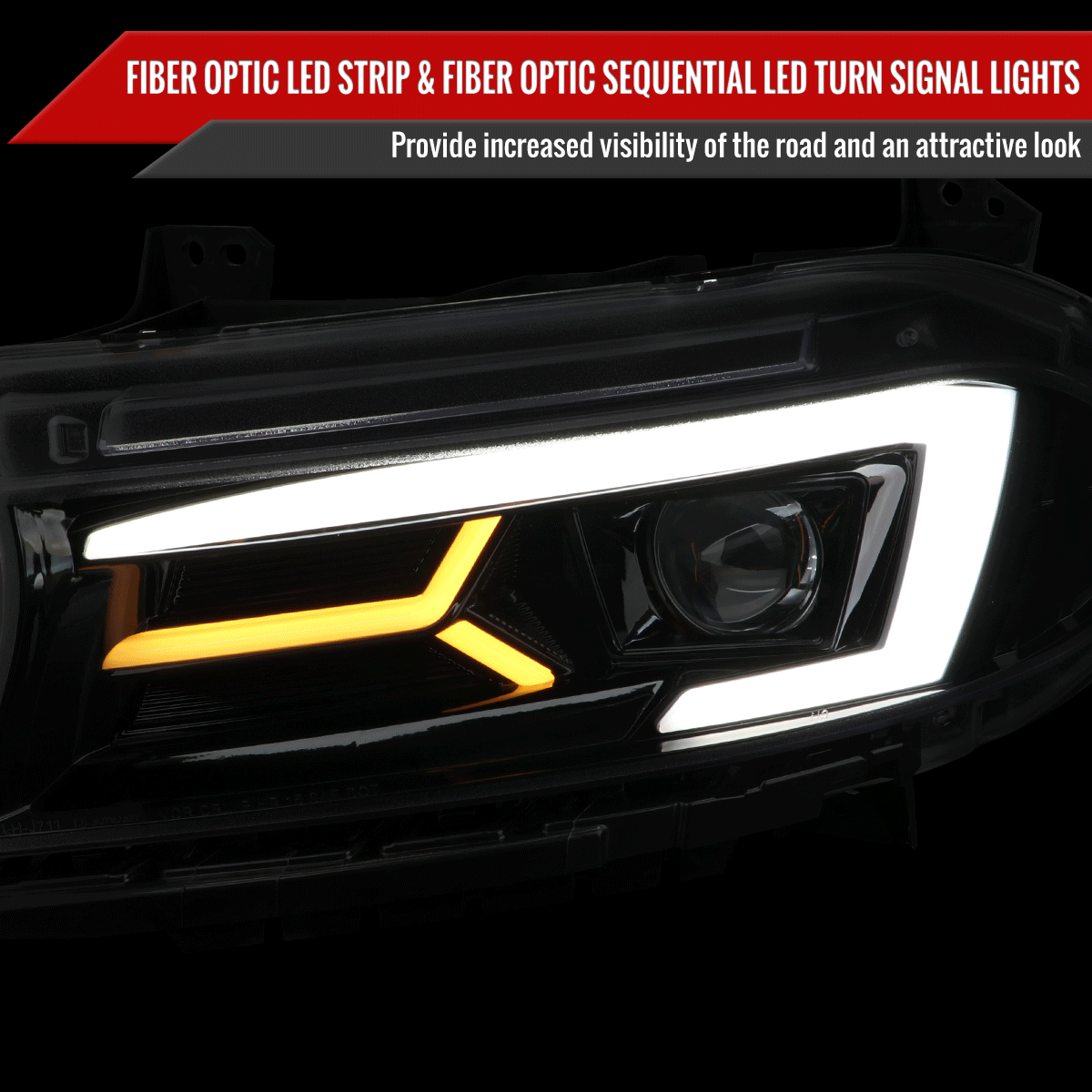Driver Side Projector Headlight With LED DRL For Dodge Charger 2015-2023 – Black Housing, Clear Lens