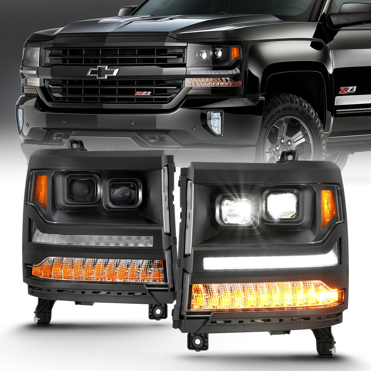 Anzo LED Projector Headlights Chevy Silverado 1500 (16-18