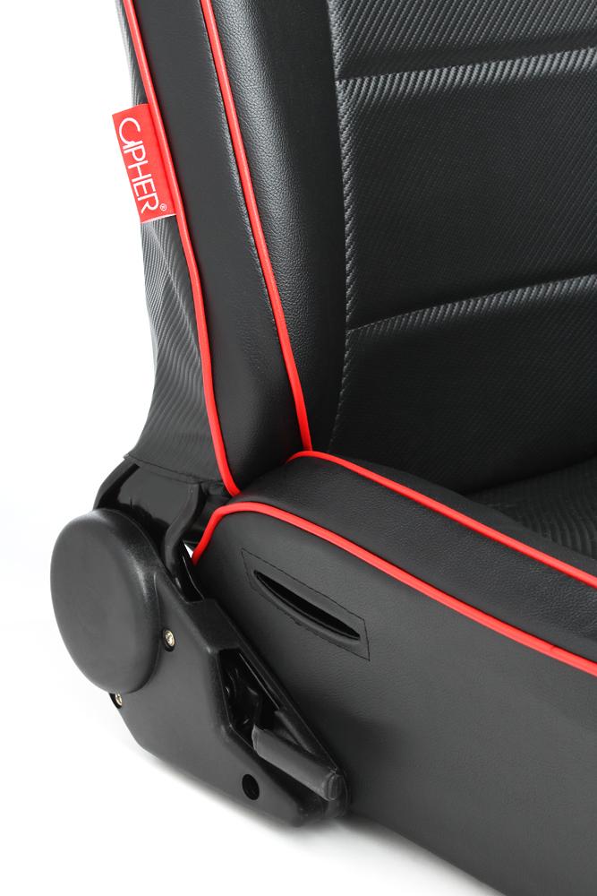 Cipher Auto Black Synthetic Leather Racing Seats (Red Piping Reclining