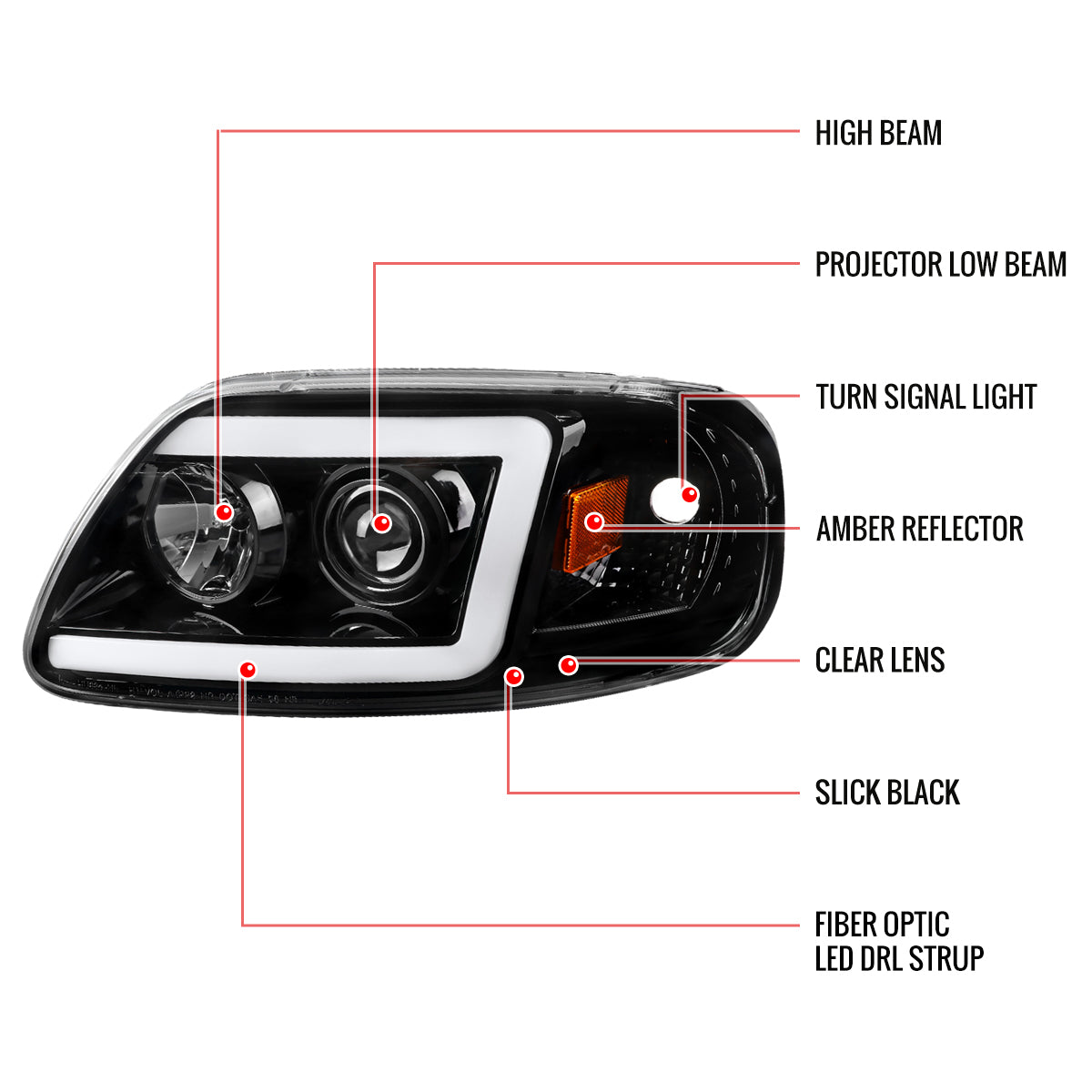 Spec-D Projector Headlights Ford F150 (1997-2003) DRL LED C-Bar