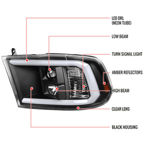 309.95 Spec-D Projector Headlights Dodge Ram (2009-2018) C-Bar LED - Black or Chrome - Redline360