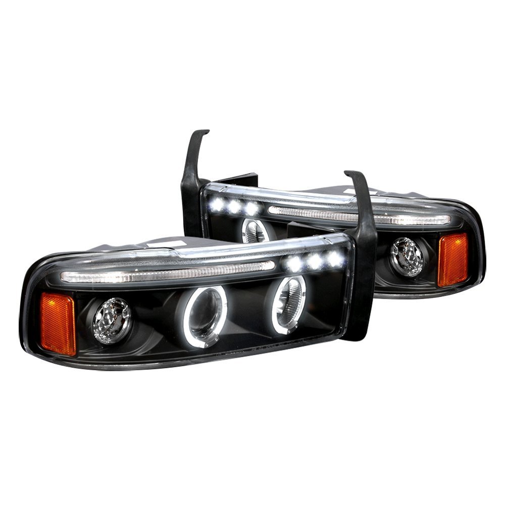thumbnail interactive-video image 1 of Smoke Projector Headlights For 1994-2001 Dodge Ram 1500 2500 3500 - LED Halo Pair 1 of 2