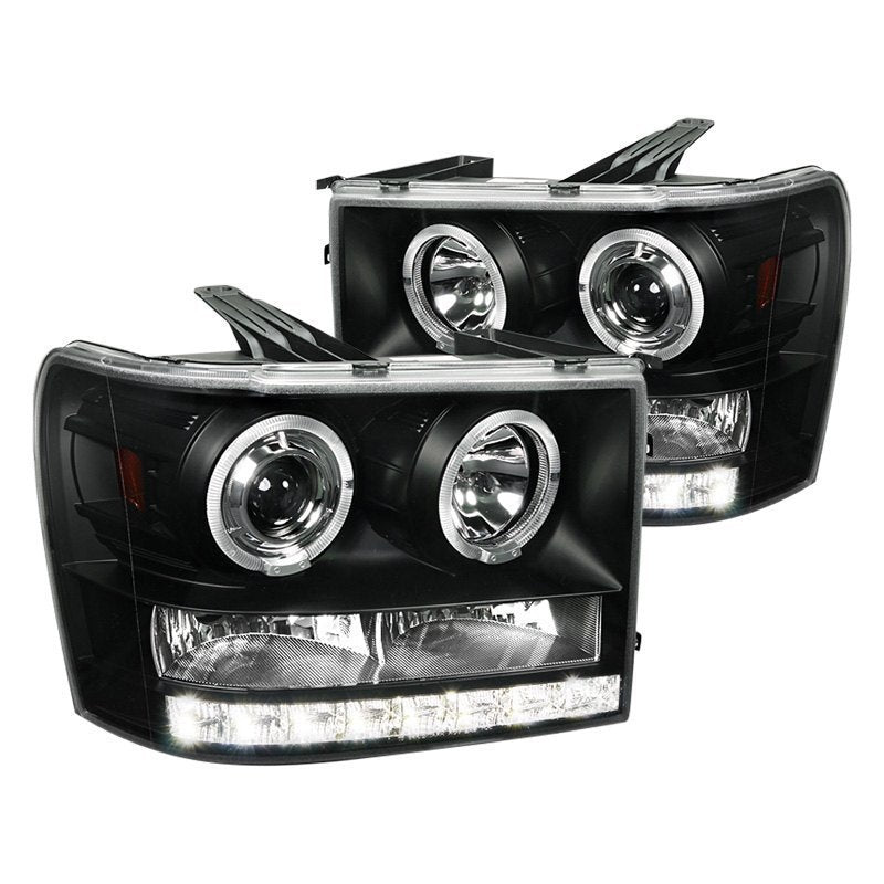 Spec-D Projector Headlights GMC Sierra (2007-2013) Dual LED Halo - Bla