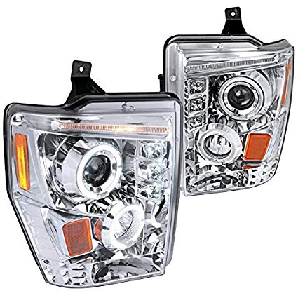 Spec-D Projector Headlights Ford F250 F350 F450 (08-10) Dual Halo LED -  Black or Chrome