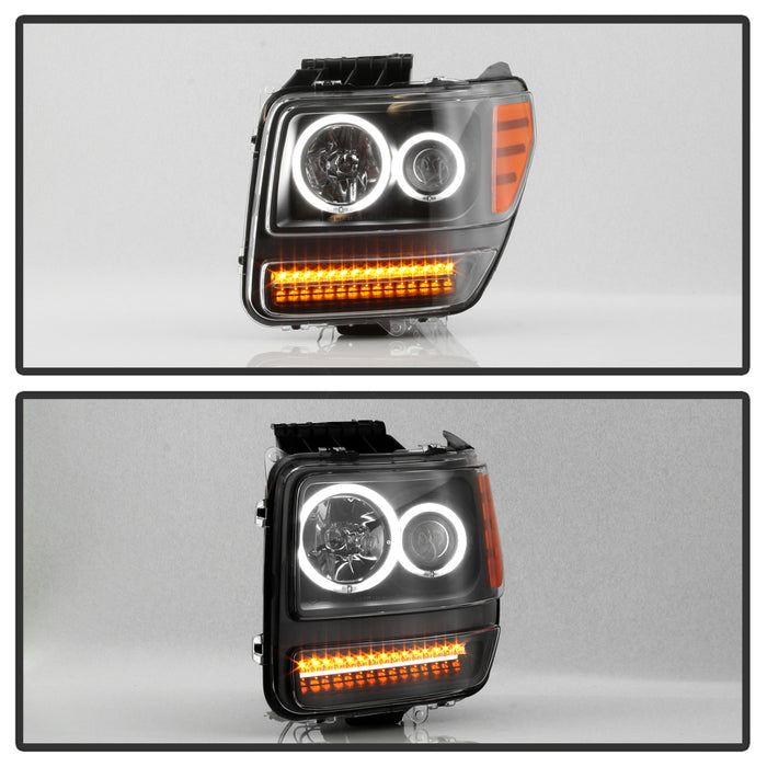 Xtune Projector Headlights Dodge Nitro (07-11) [CCFL Halo DRL Light Bar w/  LED Signal Function] Black w/ Amber Turn Signal Light