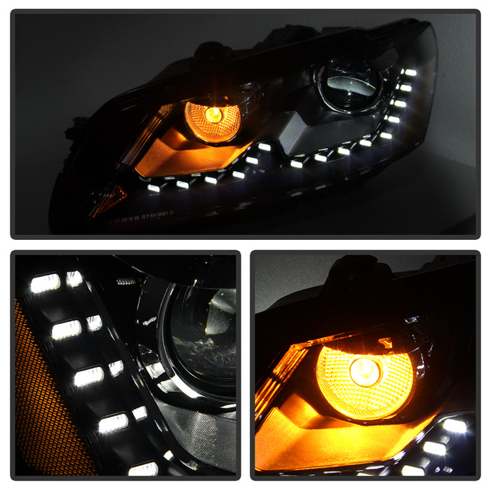 Pair Halogen Headlights Assembly For 2012-2015 Volkswagen Passat – Black Housing, Amber Reflector