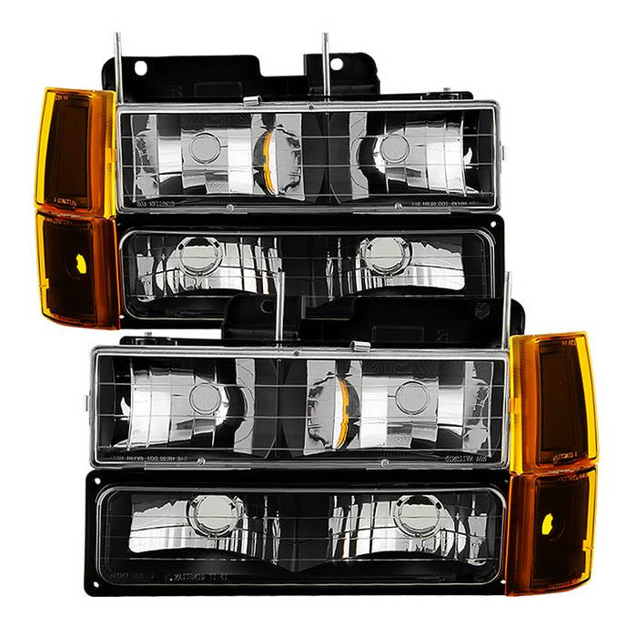 Xtune Chevy Suburban 94-98 Headlights w/ Corner & Parking Lights 8pcs Black HD-JH-CCK88-AM-BK-SET