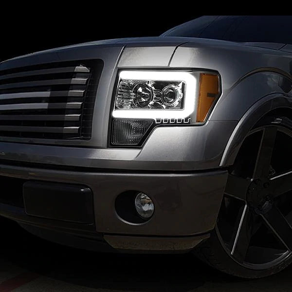 DNA Projector Headlights Ford F150 (09-14) w/ DRL LED Bar - Black or Chrome