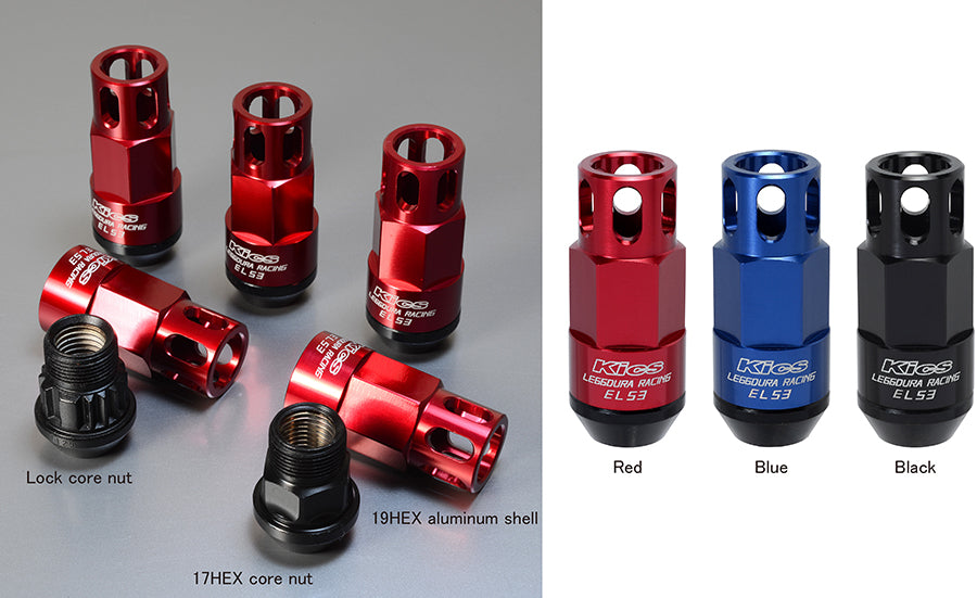 Project Kics Lug Nut Set [Leggdura Racing Shell RL53 Type - 20 PCS -  M12X1.50 or M12X1.25] Red / Blue / Black Finish