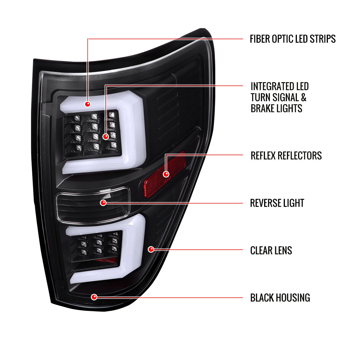 DNA Motoring TL-F15009-LED-RD3D-CH-RD Dual RED LED C-Bar Tail