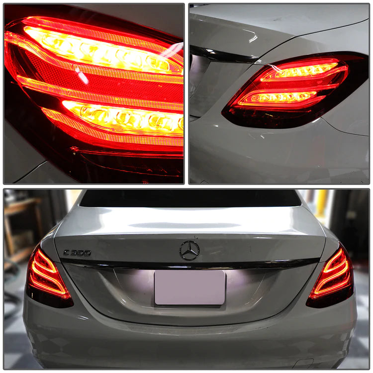 2015-2018 Mercedes Benz W205 C Class 4D Sedan AMGStyle Red/Clear Full LED  Tail Lights - Unique Style Racing