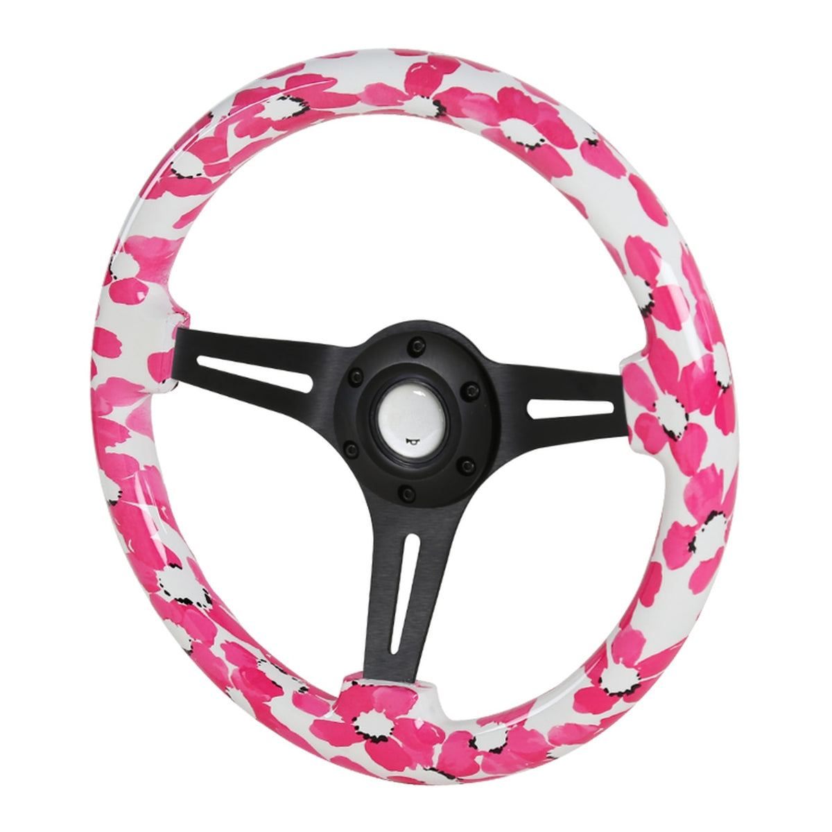 SpecD Steering Wheel (350mm 3Spoke Hawaii Pink Floral) 2" Deep Dish