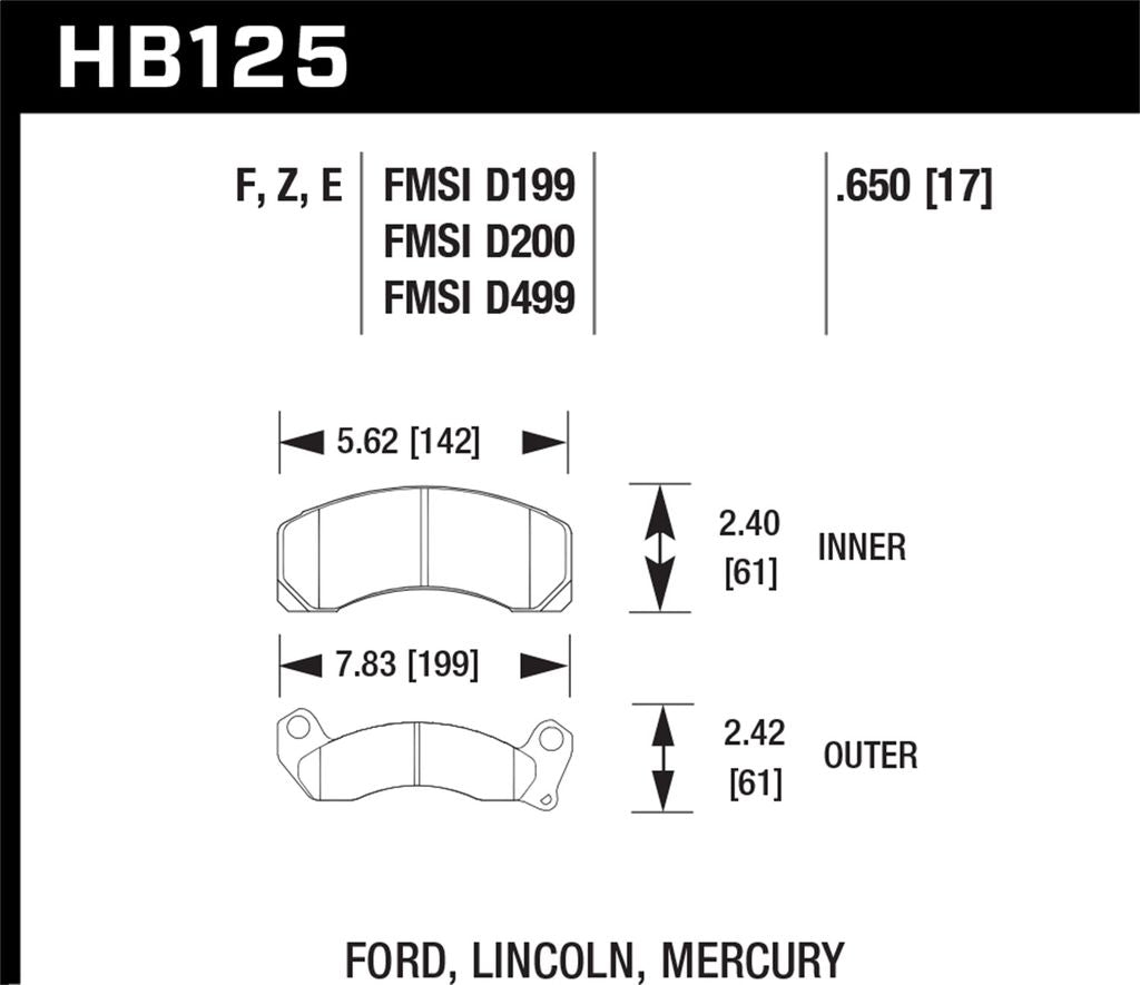 Hawk HPS Brake Pads Lincoln Town Car (1991) Front Set HB125F.650