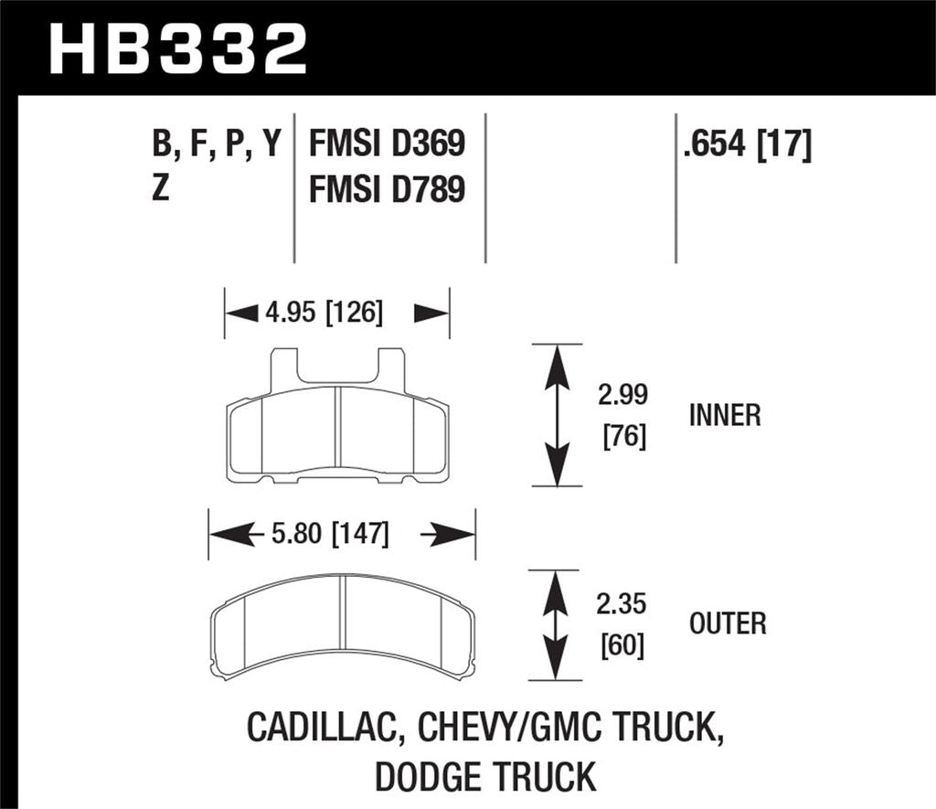 Hawk HPS Brake Pads GMC Yukon (19922000) Front Pads HB332F.654