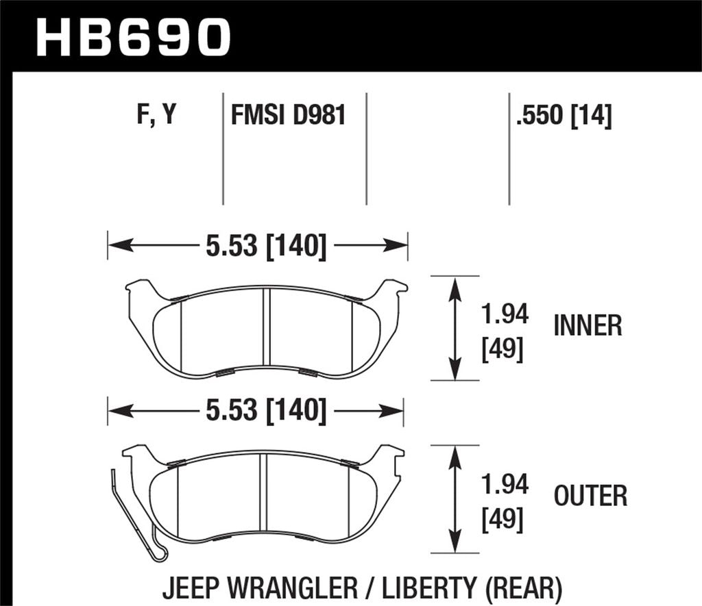 Hawk HPS Brake Pads Jeep Wrangler (2006) Front Set HB690F.550 Redline360