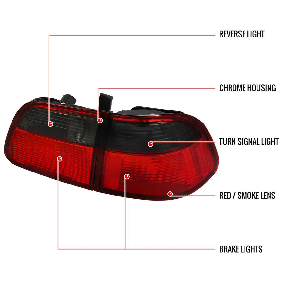 SpecD Tail Lights Honda Civic Sedan EM1 (19992000) Chrome Housing/Re