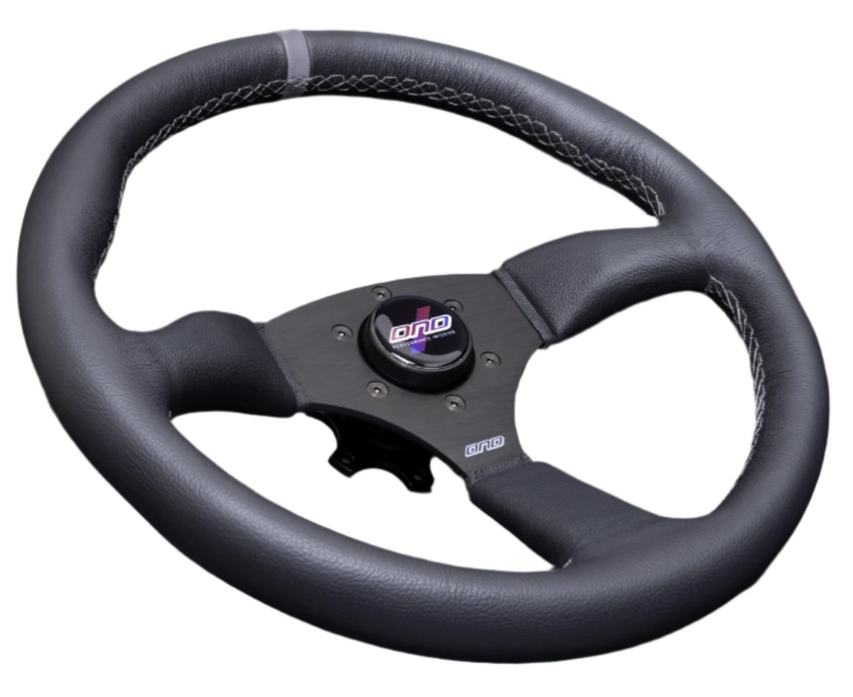 DND Leather Touring Steering Wheel (50mm Deep, 350mm) 6 Bolt - Red / Gray /  Purple