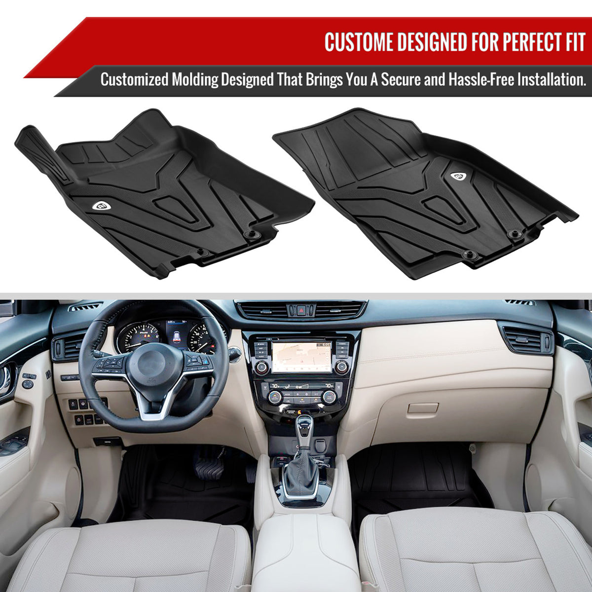 SpecD Floor Mats Nissan Rogue (20142020) Washable Black TPE Rubber
