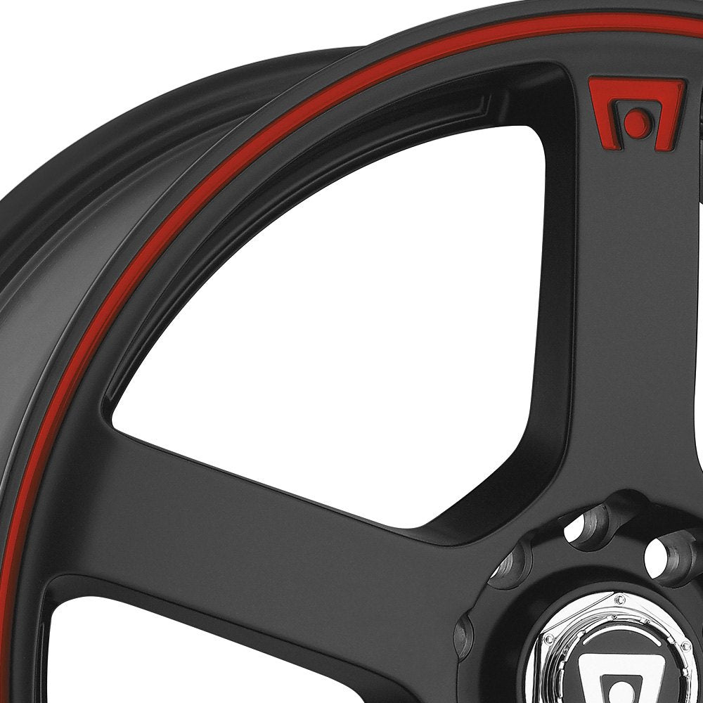 Motegi Racing MR116 Wheels 15x6.5 | 4X108 | +40 Matte Black w/ Red Str