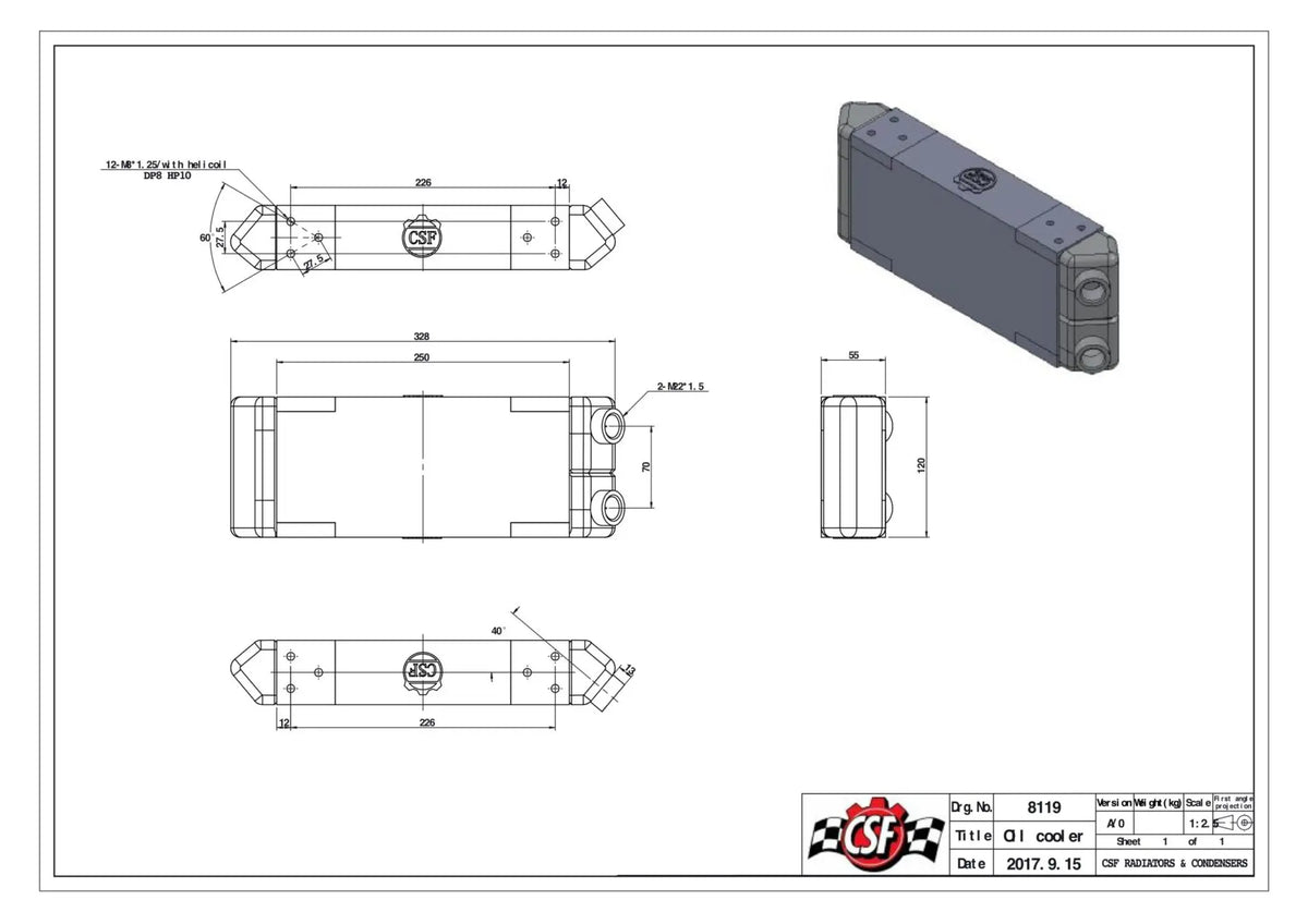 CSF Dual Fluid Bar & Plate HD Oil Cooler w/9in SPAL Fan (1/3 & 2/3 Partition) - 13.8in L x 10in H