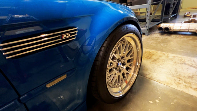 Polished CCW Classic Race Wheels on a BMW E46 M3 in Laguna Seca Blue