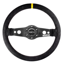 Load image into Gallery viewer, SPARCO Competition P 215 Steering Wheel (350mm) Suede or Leather w/ Yellow Stripe - Flat / Suede Alternate Image
