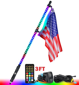 Xprite Monsoon Series Spiral RGB LED Flag Pole Whip Light - Multiple Length Options