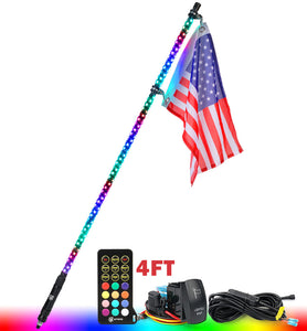 Xprite Monsoon Series Spiral RGB LED Flag Pole Whip Light - Multiple Length Options