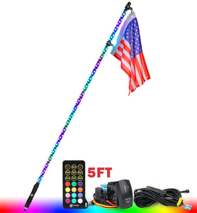 Xprite Monsoon Series Spiral RGB LED Flag Pole Whip Light - Multiple Length Options