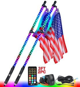 Xprite Monsoon Series Spiral RGB LED Flag Pole Whip Light - Multiple Length Options