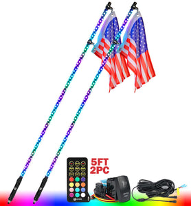 Xprite Monsoon Series Spiral RGB LED Flag Pole Whip Light - Multiple Length Options