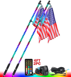 Xprite Monsoon Series Spiral RGB LED Flag Pole Whip Light - Multiple Length Options