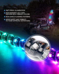 Xprite Monsoon Series Spiral RGB LED Flag Pole Whip Light - Multiple Length Options