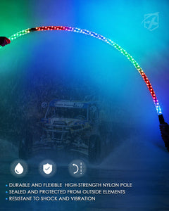 Xprite Monsoon Series Spiral RGB LED Flag Pole Whip Light - Multiple Length Options