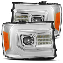 Load image into Gallery viewer, AlphaRex LED Projector Headlights for GMC Sierra 1500 (07-14) 2500HD/3500HD (07-14) Luxx Series with Sequential Signal - Chrome / Jet Black Alternate Image