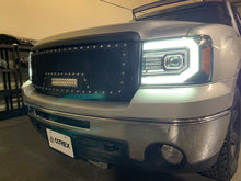 Load image into Gallery viewer, AlphaRex LED Projector Headlights for GMC Sierra 1500 (07-14) 2500HD/3500HD (07-14) Luxx Series with Sequential Signal - Chrome / Jet Black Alternate Image