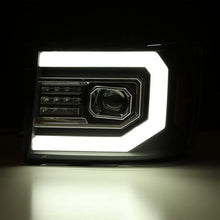 Load image into Gallery viewer, AlphaRex LED Projector Headlights for GMC Sierra 1500 (07-14) 2500HD/3500HD (07-14) Luxx Series with Sequential Signal - Chrome / Jet Black Alternate Image