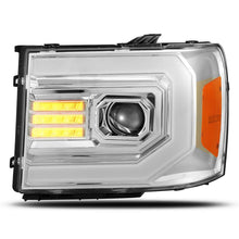 Load image into Gallery viewer, AlphaRex LED Projector Headlights for GMC Sierra 1500 (07-14) 2500HD/3500HD (07-14) Luxx Series with Sequential Signal - Chrome / Jet Black Alternate Image