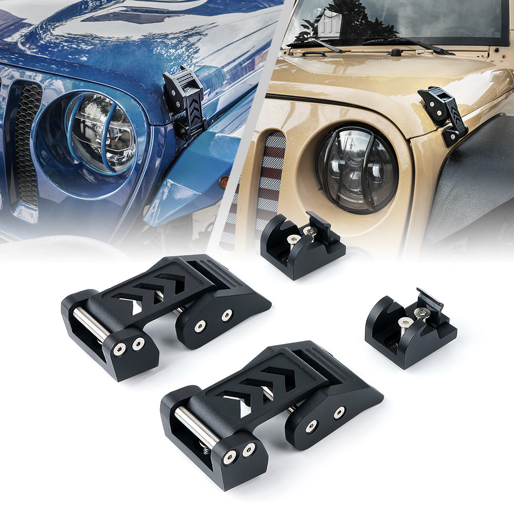 Xprite Black Aluminum Hood Latch Kit Jeep Wrangler JK (07-18) Wrangler JL (18-24) Gladiator JT (20-24)