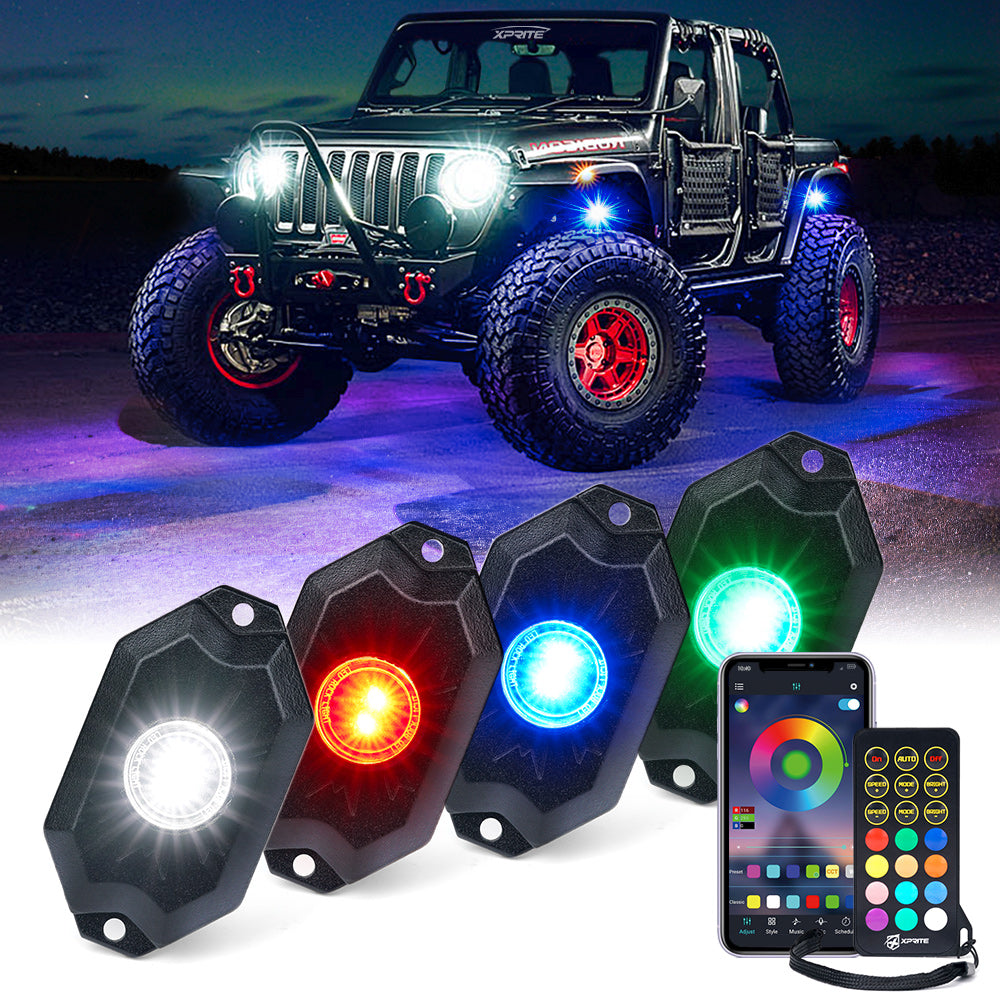 Xprite Trophy Series RGBW LED Rock Lights Kit w/ Bluetooth Control - 4