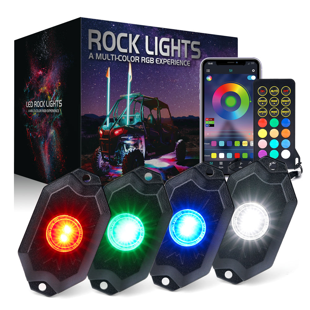 Xprite Trophy Series RGBW LED Rock Lights Kit w/ Bluetooth Control - 4