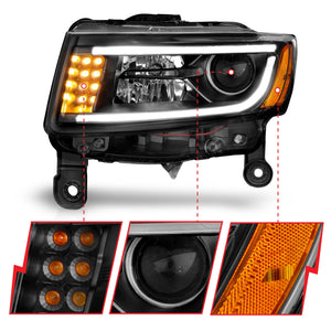 Anzo Projector Headlights Jeep Grand Cherokee (14-16) [w/ Plank Style Halo] Black or Chrome