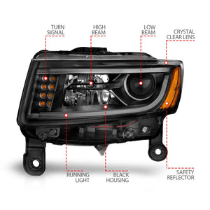 Anzo Projector Headlights Jeep Grand Cherokee (14-16) [w/ Plank Style Halo] Black or Chrome