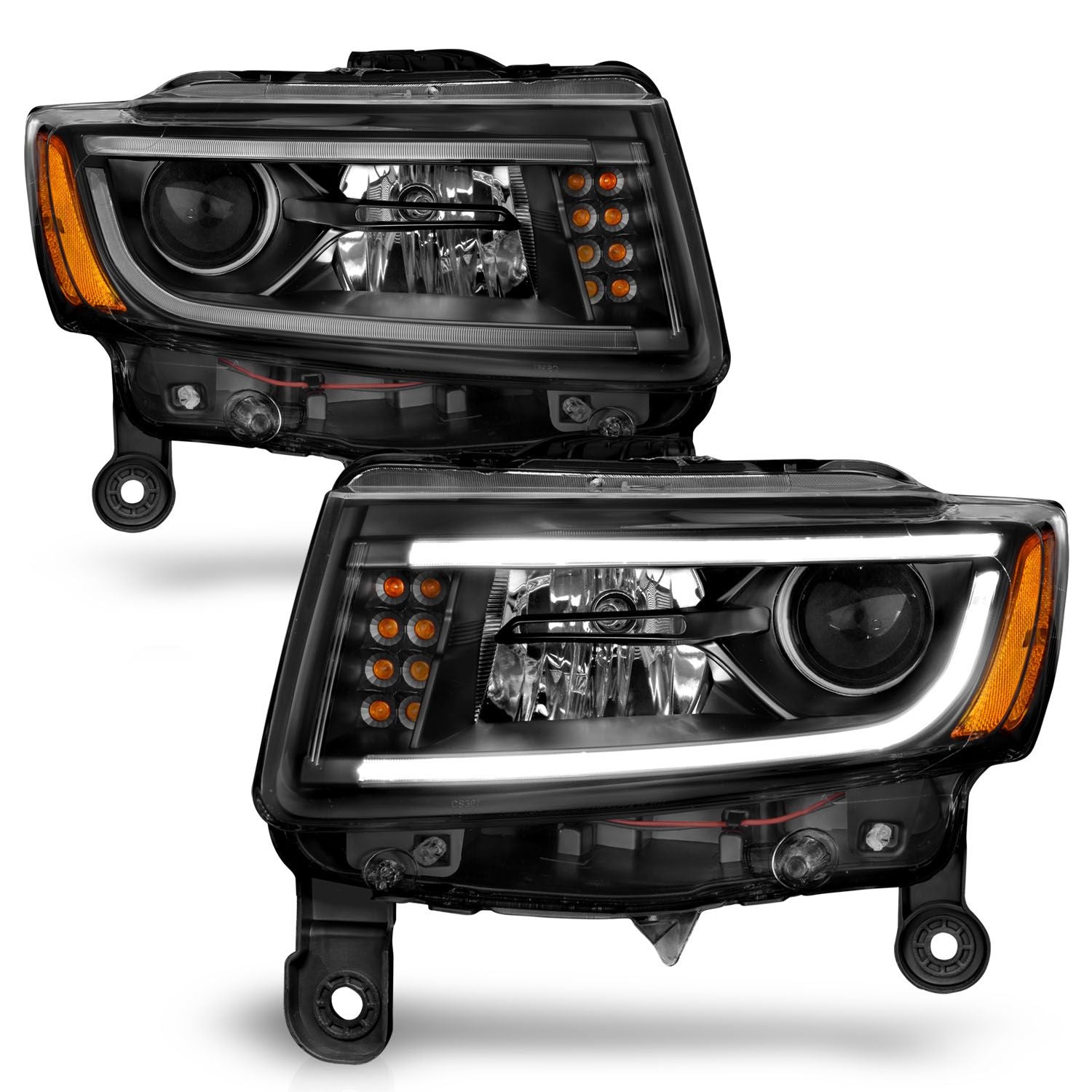 PM Performotor Projector Headlights For 2014-2016 Jeep Grand Cherokee – Black Housing, Clear Corner, Halogen