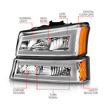 Load image into Gallery viewer, Anzo Headlights for Chevy Avalanche 1500 / 2500 (2003-2006) Crystal with Parking Signal - Black or Chrome Housing Alternate Image