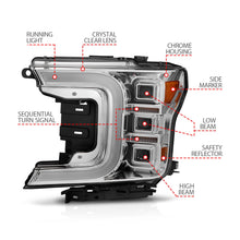 Load image into Gallery viewer, Anzo Full LED Projector Headlights for Ford F150 (18-20) C-Bar with Sequential - Chrome Housing 111521 Alternate Image