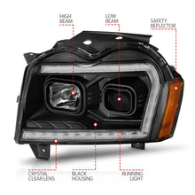 Load image into Gallery viewer, Anzo Projector Headlights for Jeep Grand Cherokee (2005-2007) with Switchback Plank Style DRL &amp; Black Housing 111543 Alternate Image