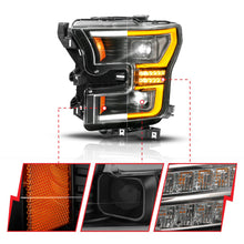 Load image into Gallery viewer, Anzo Full LED Projector Headlights for Ford F150 (2015-2017) Plank Style Black Housing &amp; Clear Lens 111630A Alternate Image
